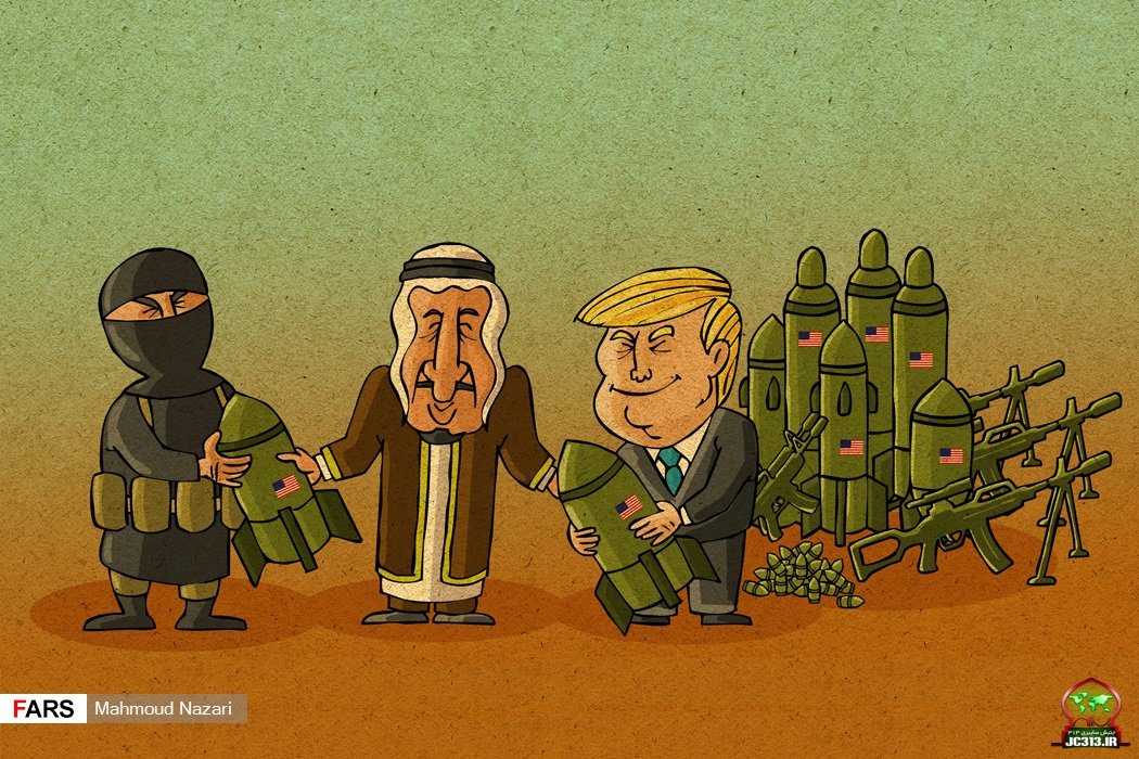 کاریکاتور / ترامپ مهمات تروریست‌ها را تحویل عربستان داد!